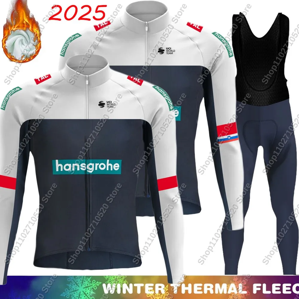 Winter Boraful Hansgrohe 2025 Slovenia Cycling Jersey Set Men Fleece Clothing Long Sleeve Road Pants Bib Bike Suit MTB Maillot