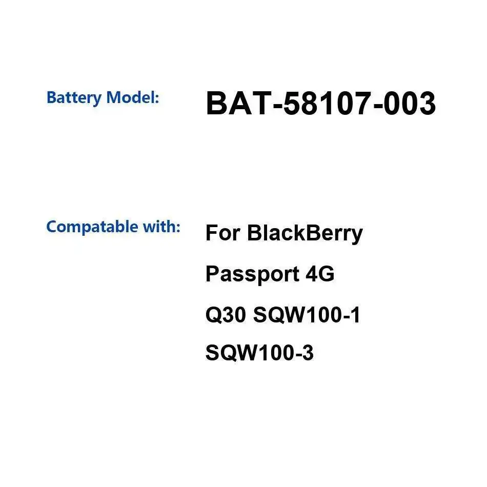 

Аккумулятор мобильного телефона Bat-58107-003 3400 мАч для Blackberry Q30 SQW100-1 SQW100-3 Passport 4G