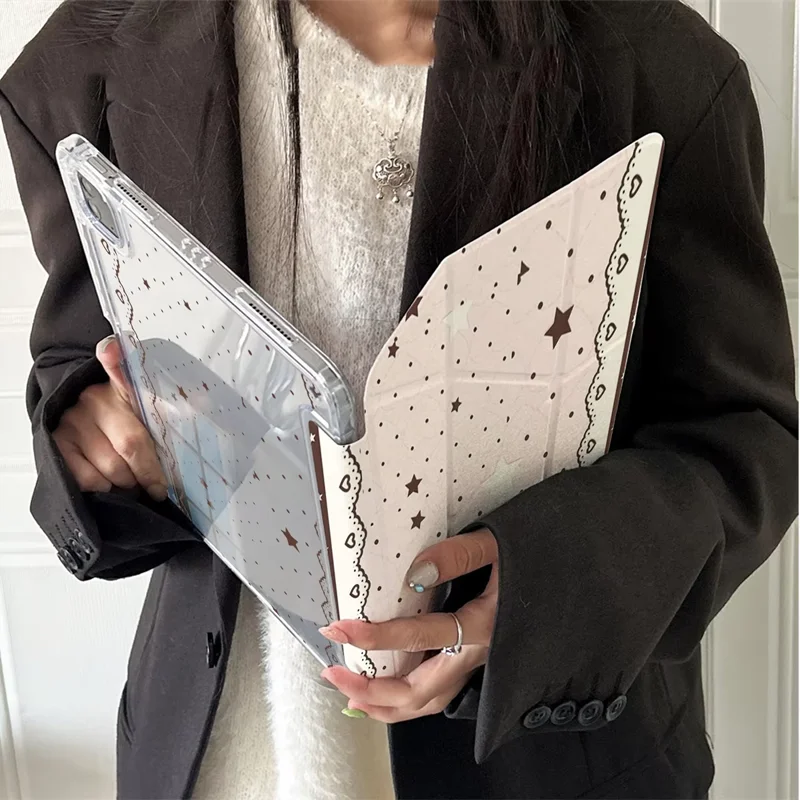 Pink Brown Star Lace Niche Polka Dots Tablet Case For iPad Pro 13 11th A16 12.9