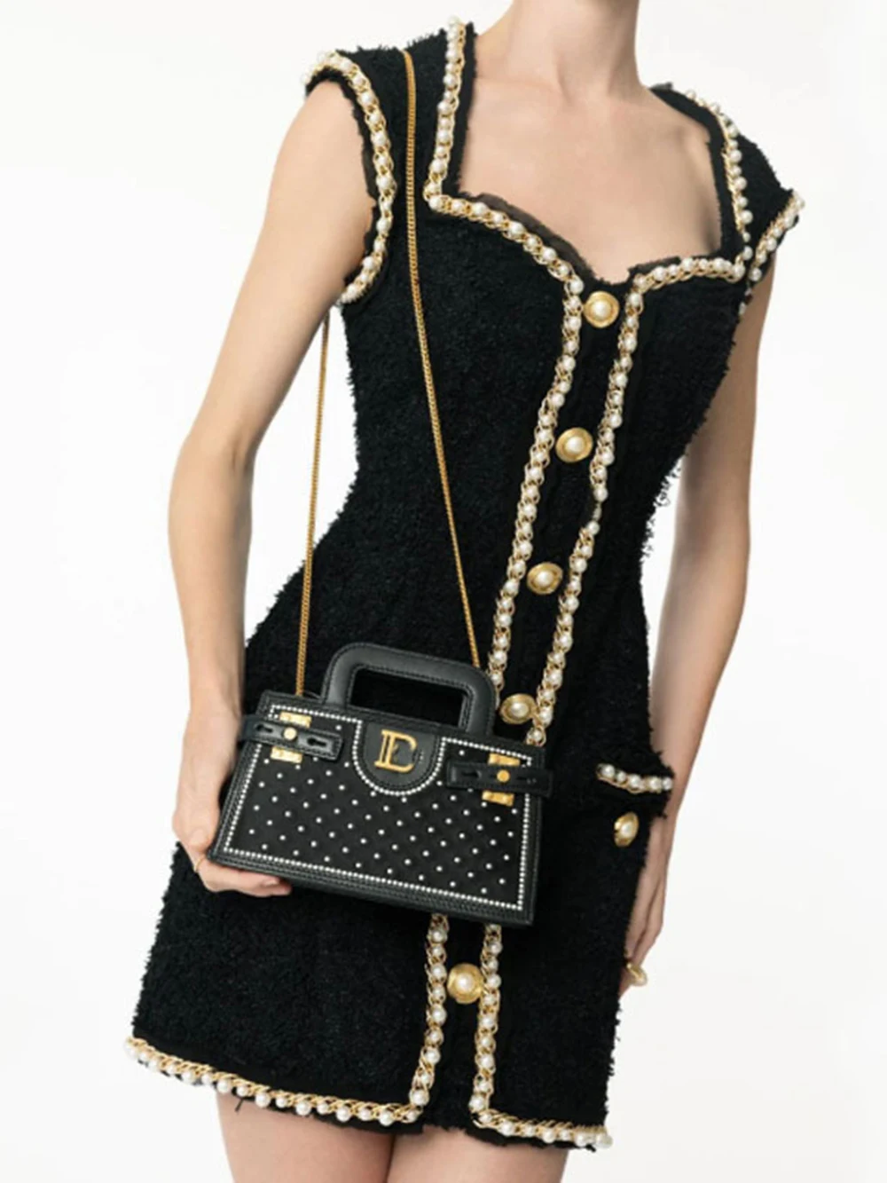 فساتين Modphy الفاخرة بسلسلة من اللؤلؤ قصيرة من التويد للنساء مزينة بصدر واحد بدون أكمام فساتين قصيرة ضيقة للحفلات المسائية النسائية