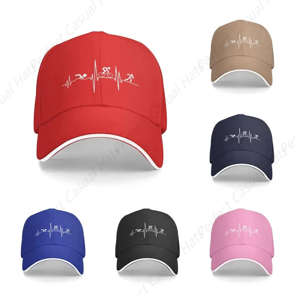 

High Quality Triathlon Heartbeat Pattern Vintage Pattern Caps Sandwich Cap Peaked Caps Trucker Hat Men Women Outdoor Sport Caps