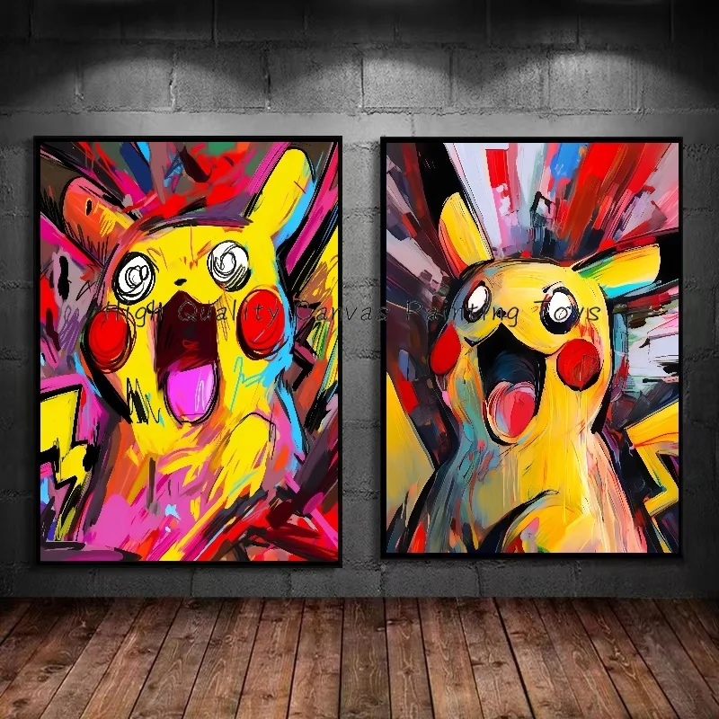 Abstract Watercolor Pokemon Anime Figures Pikachu Portrait Painting Posters Canvas and Prints Wall Art Picture for Living Room