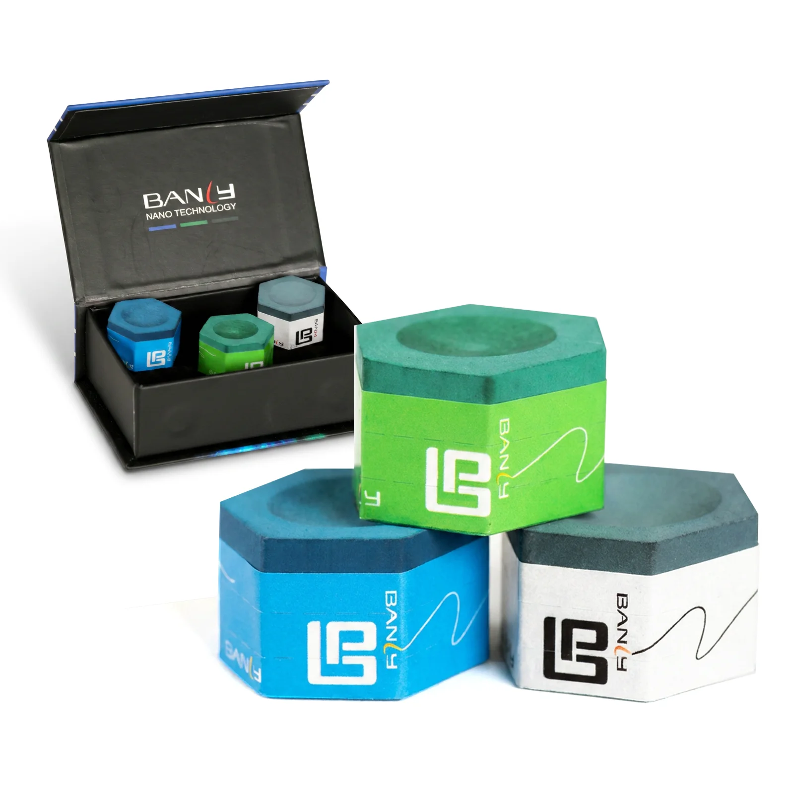 Banly Hexagon Nano Billiard Chalk, Low Residue Ultra Fine Pool Cue Chalk Strong Grip for Less Miscues