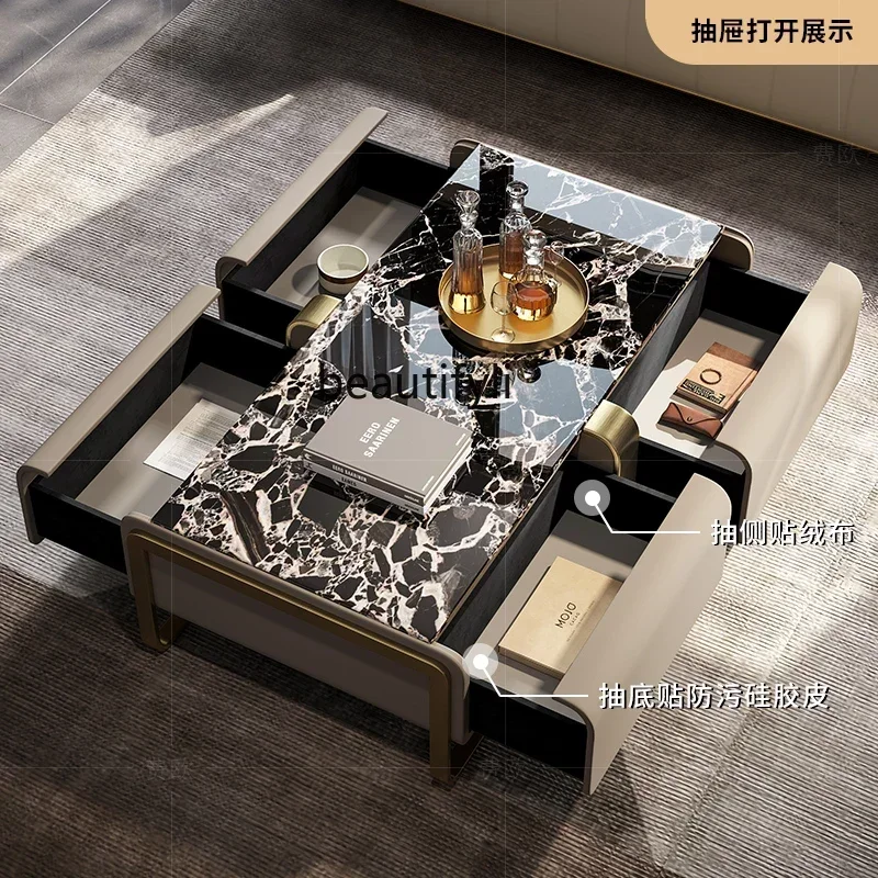 

cqyLight luxury coffee table model room, senior designer furniture villa large flat marble luxury stone tea machine combination