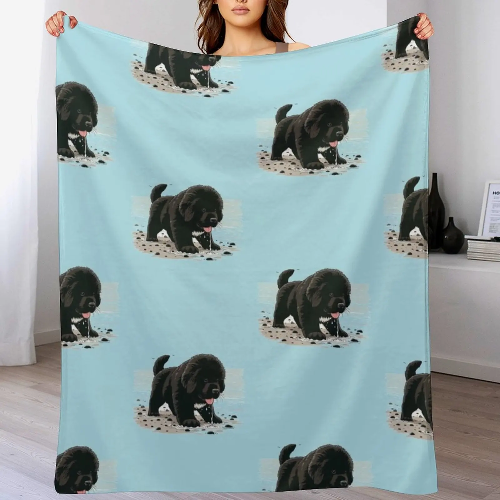 

Newfie Puppy at the Beach Throw Blanket christmas decoration Winter beds Plaid Cute Plaid Blankets