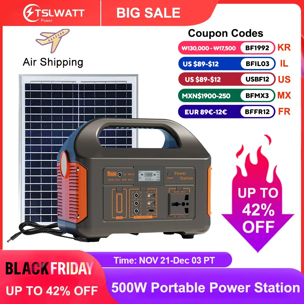 300W 500W Portable Power Station Solar Generator 460Wh LiFePo4 Batteries 110V 220V Energy Storage Supply LED For Camping RV Trip