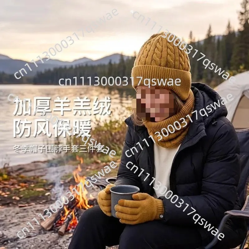 Winter Knitted Hat Scarf Gloves 3Pcs Set Thickened Ear Protection Warm Winter Accessories for Women