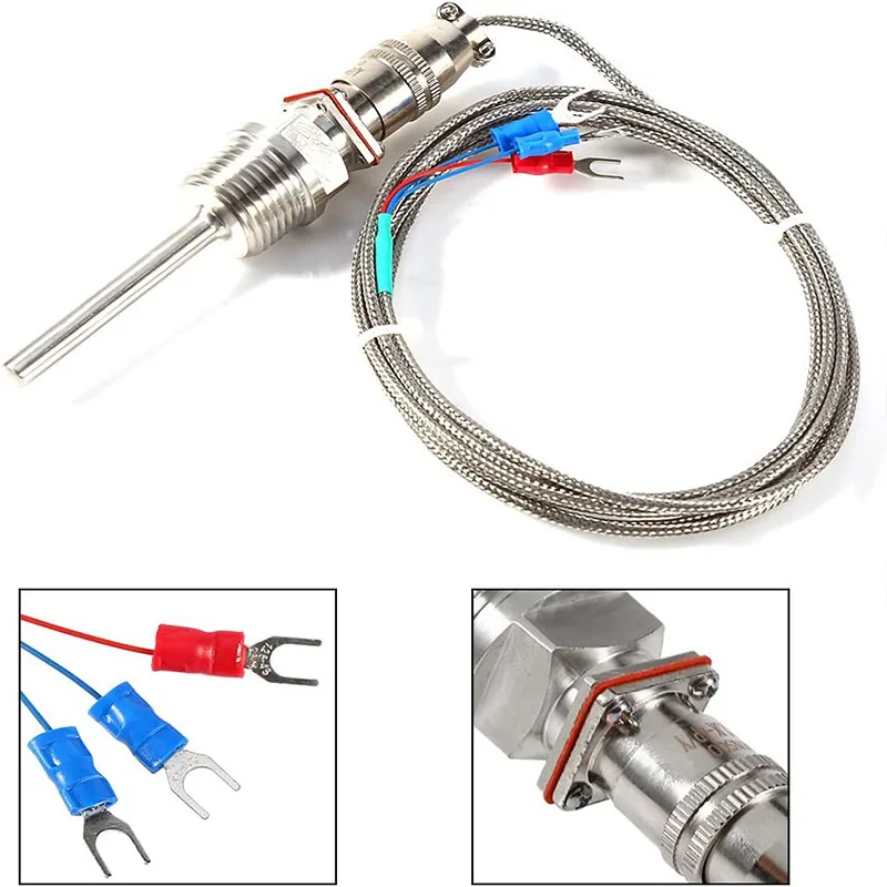 

RTD PT100 Temperature Sensor 50~200mm Probe 1/2" NPT Threads with 1~5m Cable -58°F-572oF Waterproof and Oil-Proof Anti-Corrosion