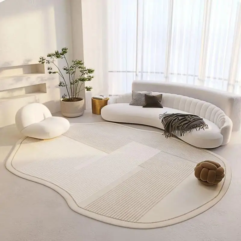 VIKAMA Simple Dirty Resistant Faux Cashmere Rug Cream Style Sofa Easy Care Non-Slip Coffee Table Pad Irregular Living Room Rugs