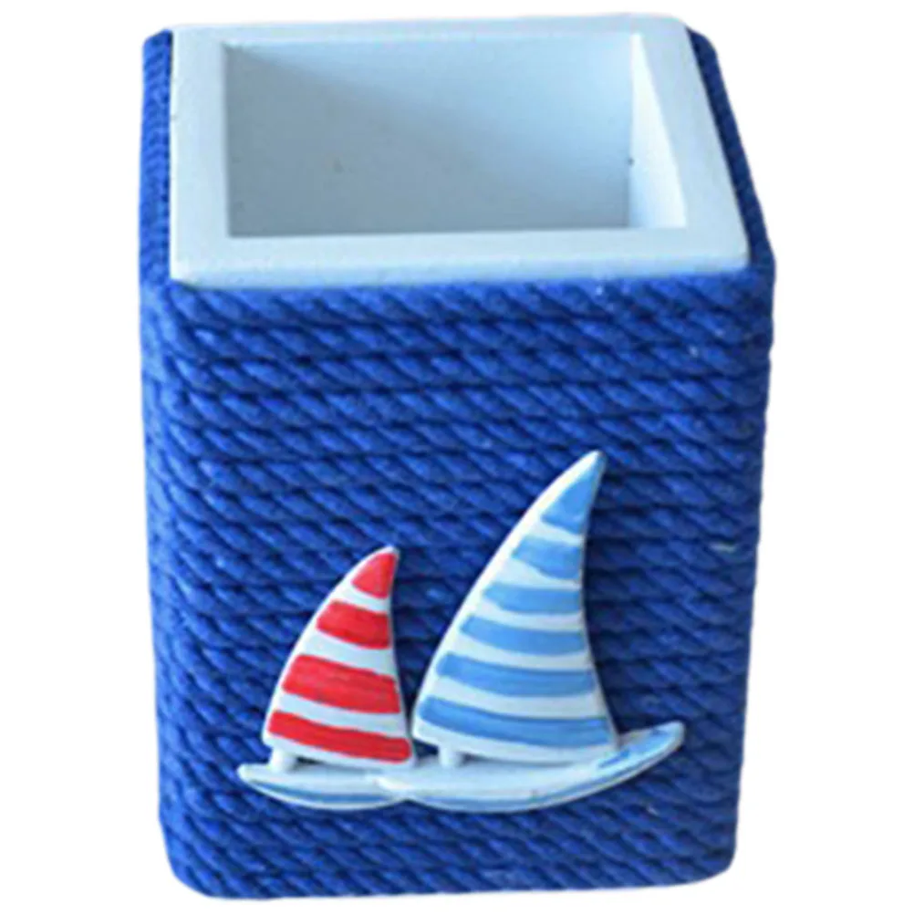 

1pcs Pen Rope Wooden Pencil Cup Desk Organizer Storage Box Makeup Brush Cup Sail Cutlery Holder Pattern Home Decoration