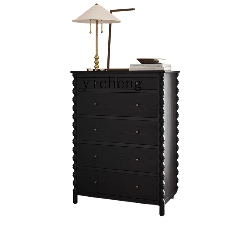 

ZK Solid Wood Chest of Drawers Vintage Sideboard Cabinet Black Eight Bucket Locker Bedroom Storage Cabinet Living Room Entrance