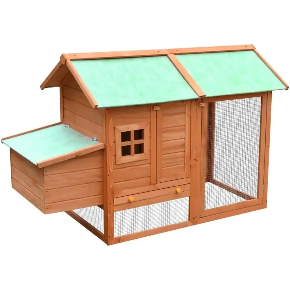 

Large Wooden Chicken Coop & Rabbit Hutch with Removable Tray, 66.9x31.9x43.3 Brown, Suitable for Outdoors & Indoors, Ideal for R