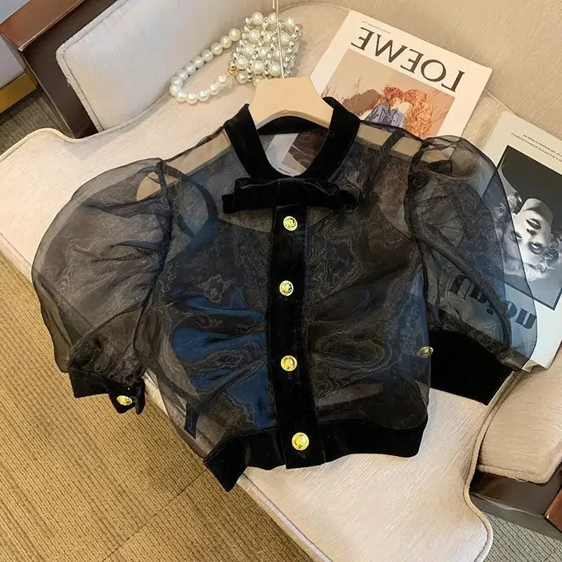 

Eugenia Short Pure Desire Shirt for Women's Summer Design Niche French Chic Two-piece Vest Transparent Sexy Camisole Top