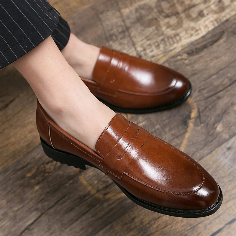 Evening Dress Men Shoes High Quality Black New Stylish Design Slip-on Shoes Casual Formal Office Leather Shoes Luxury Career