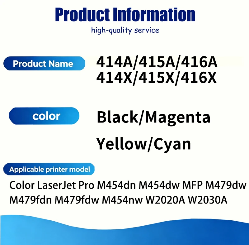 With Chip 414A 415A 416A 414X 415X 416X Toner Cartridge for HP Color LaserJet Pro M454dn M454dw M479dw  M479fdn M479fdw M454nw