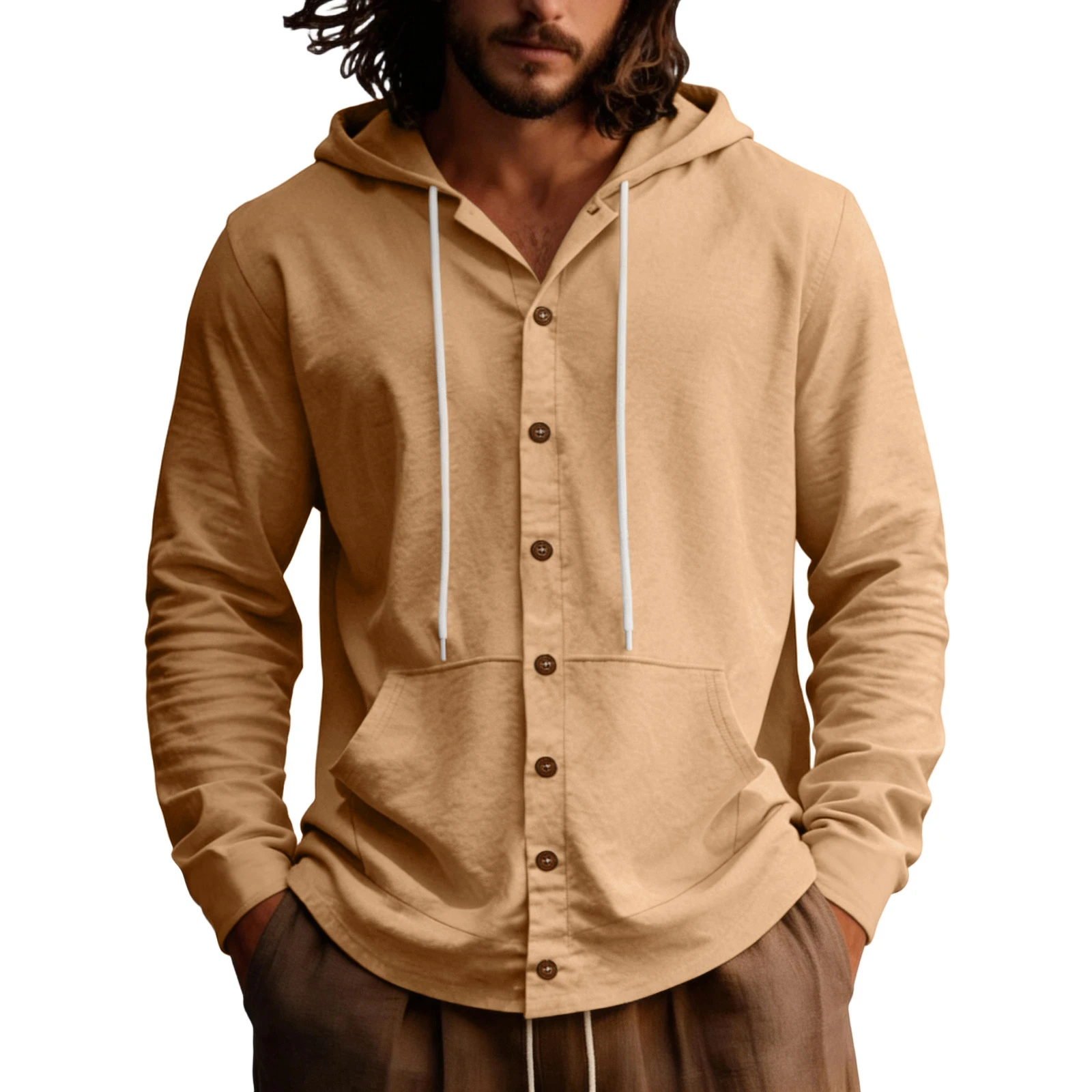Men Linen Hoodie Shirt Casual Loose Fit Breathable Solid Color Long Sleeve Oversized Beach Fishing Sports Summer Hooded Top