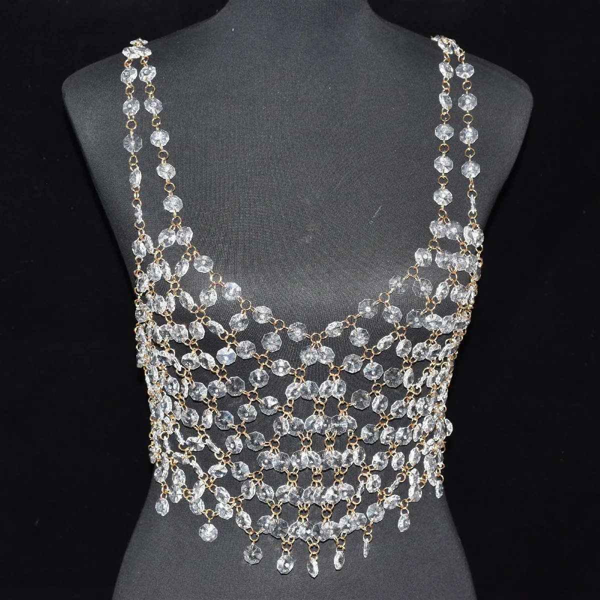 Stage Performance For Woman Sexy Body Jewelry Plastic Crystal Bikini Chest Chain Music Beach Party Clothing Accessories