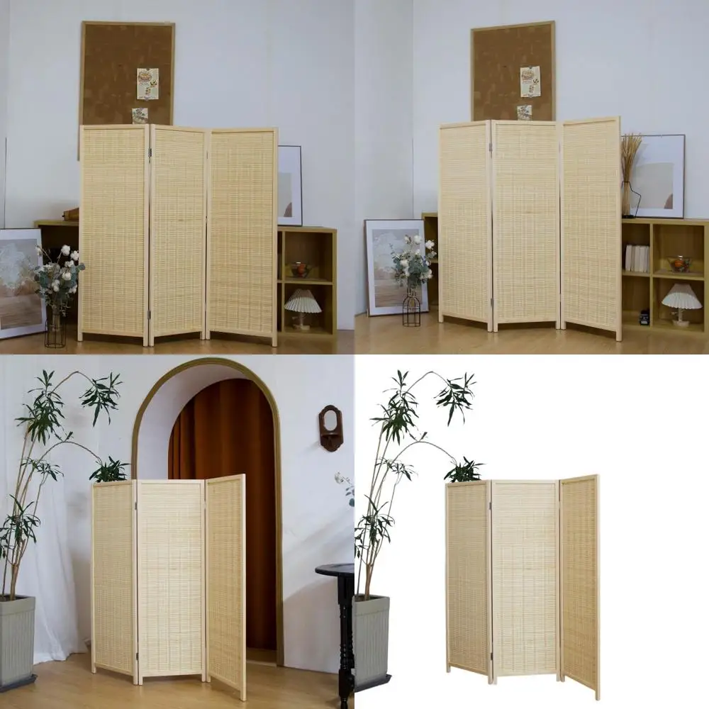 

Трехпанельный высокий бамбуковый разделитель для комнаты, бежевый, для обеспечения приватности и зонирования пространства