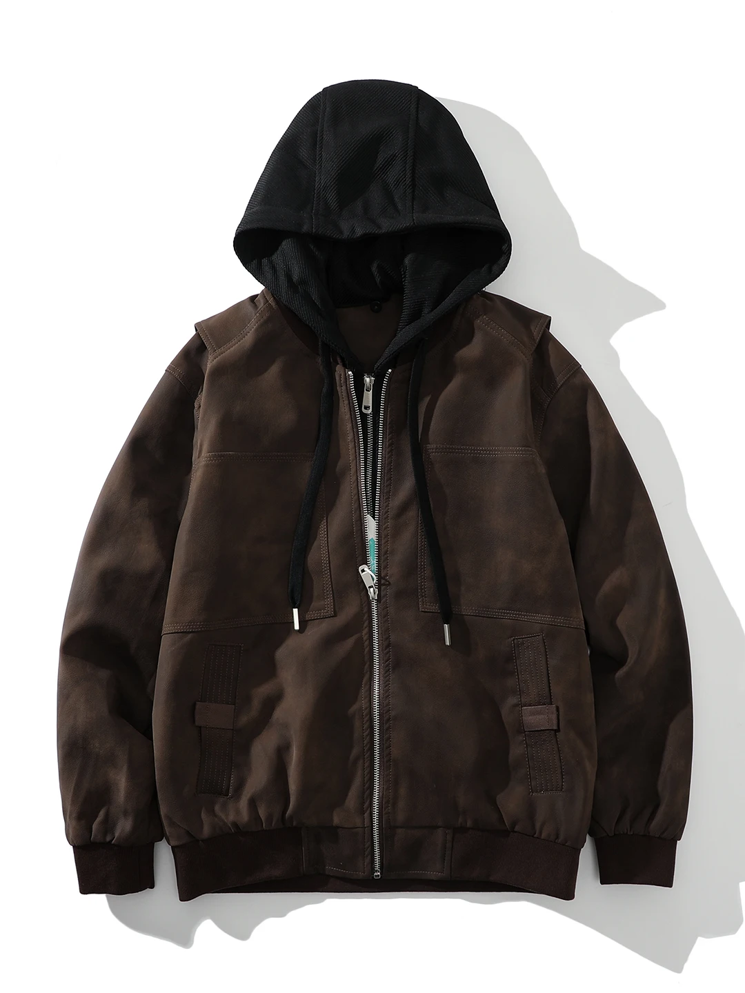 

Потертая кожа из микрофибры! Новая осенняя мужская тяжелая мотоциклетная куртка с капюшоном, изношенной отделкой и двухслойным дизайном в стиле ретро