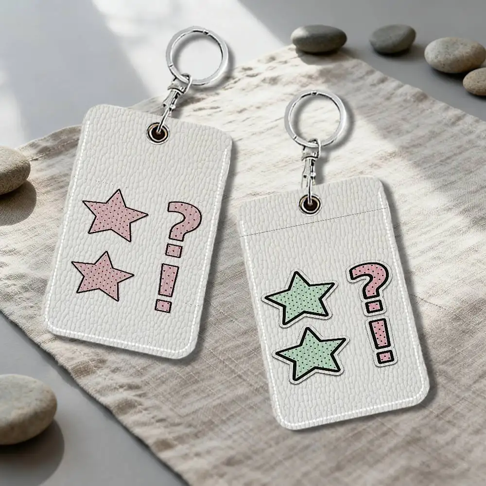 Ins Pink Stars Polka Dots Sign Rectangle Keychain Card Holder, Badge Credit Card Holder, Student ID Card Holder, Bus Cards Cover