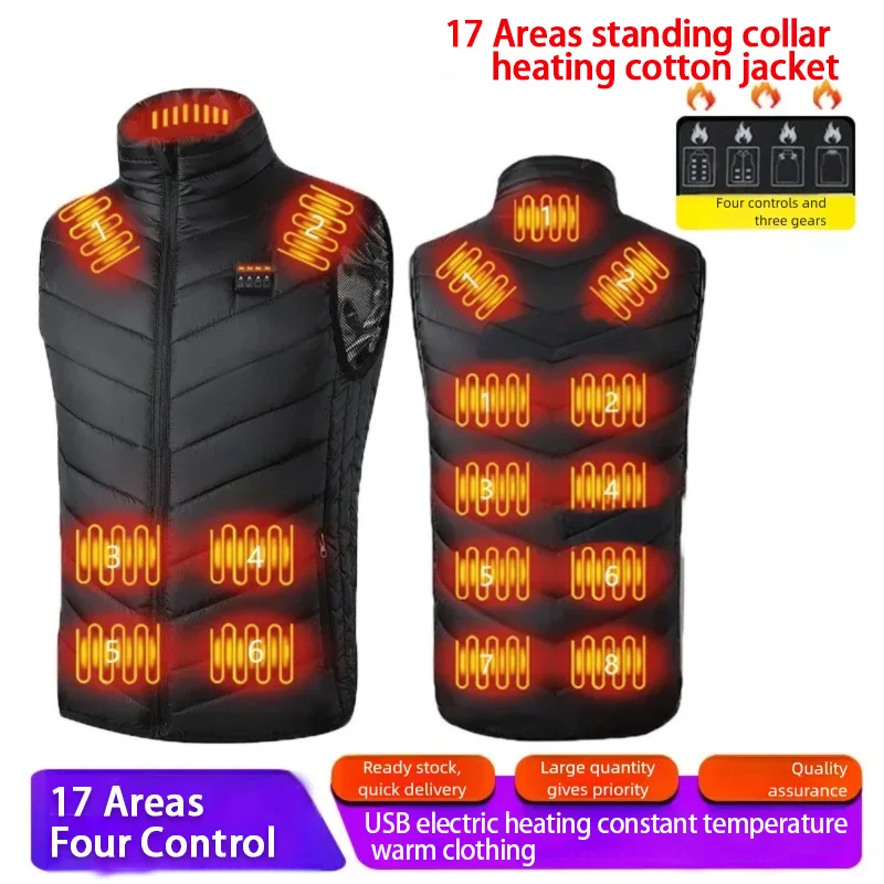 

17Areas Men Winter Electric Heated Vest Four Control Constant Temperature Heating Thermal Warm Clothes Outdoor Sportswear Jacket
