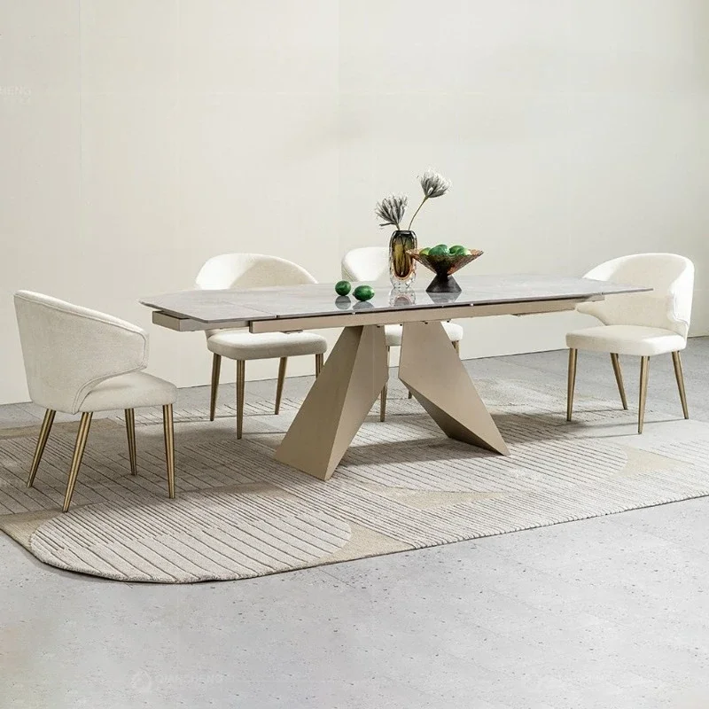 Italian minimalist stretched  slab dining table retractable household modern simple 10-person rectangular folding dining table