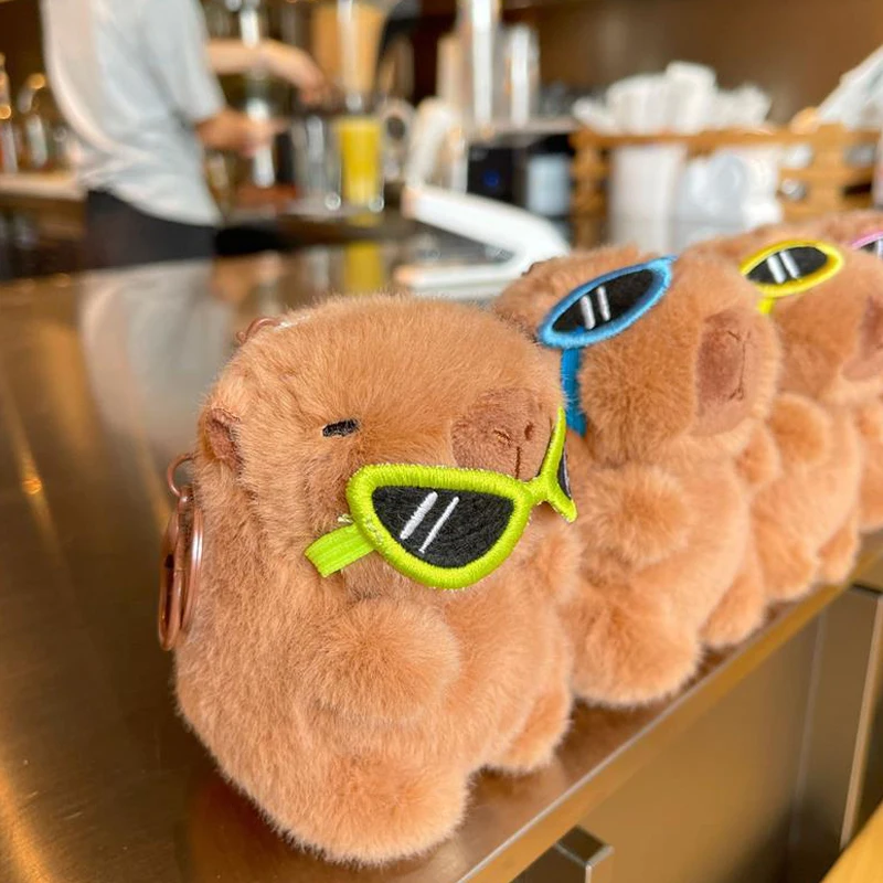 Cute Sunglasses Capybara Plush Toy Keychain Backpack Pendant Soft Stuffed Doll Bag Hanging Ornaments Couple Decoration Kids Gift