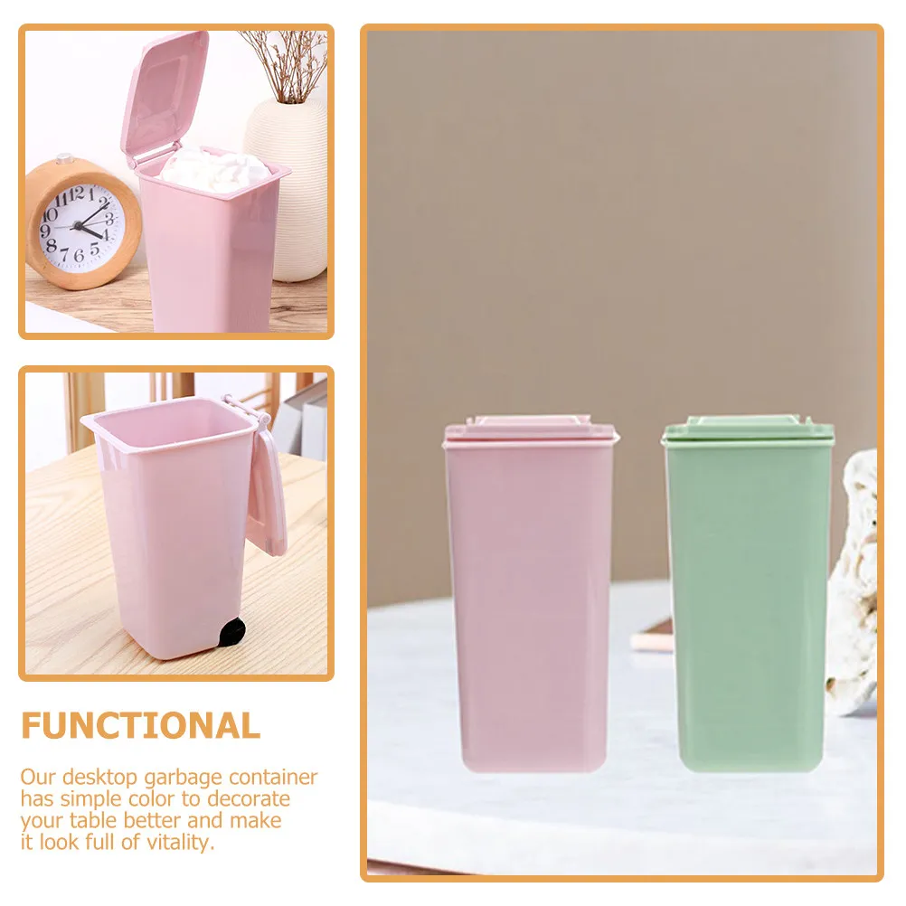 2Pcs Mini Desktop Trash Can with Lid Pink Small Garbage Bin Desk Trash Holder for Office Bedroom Kitchen Car Counter