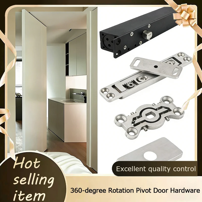 360° Rotating Pivot Door Hydraulic Operator 90° Positioning No-Groove Aluminum Frame Wood Door Top & Bottom Pivot Hardware
