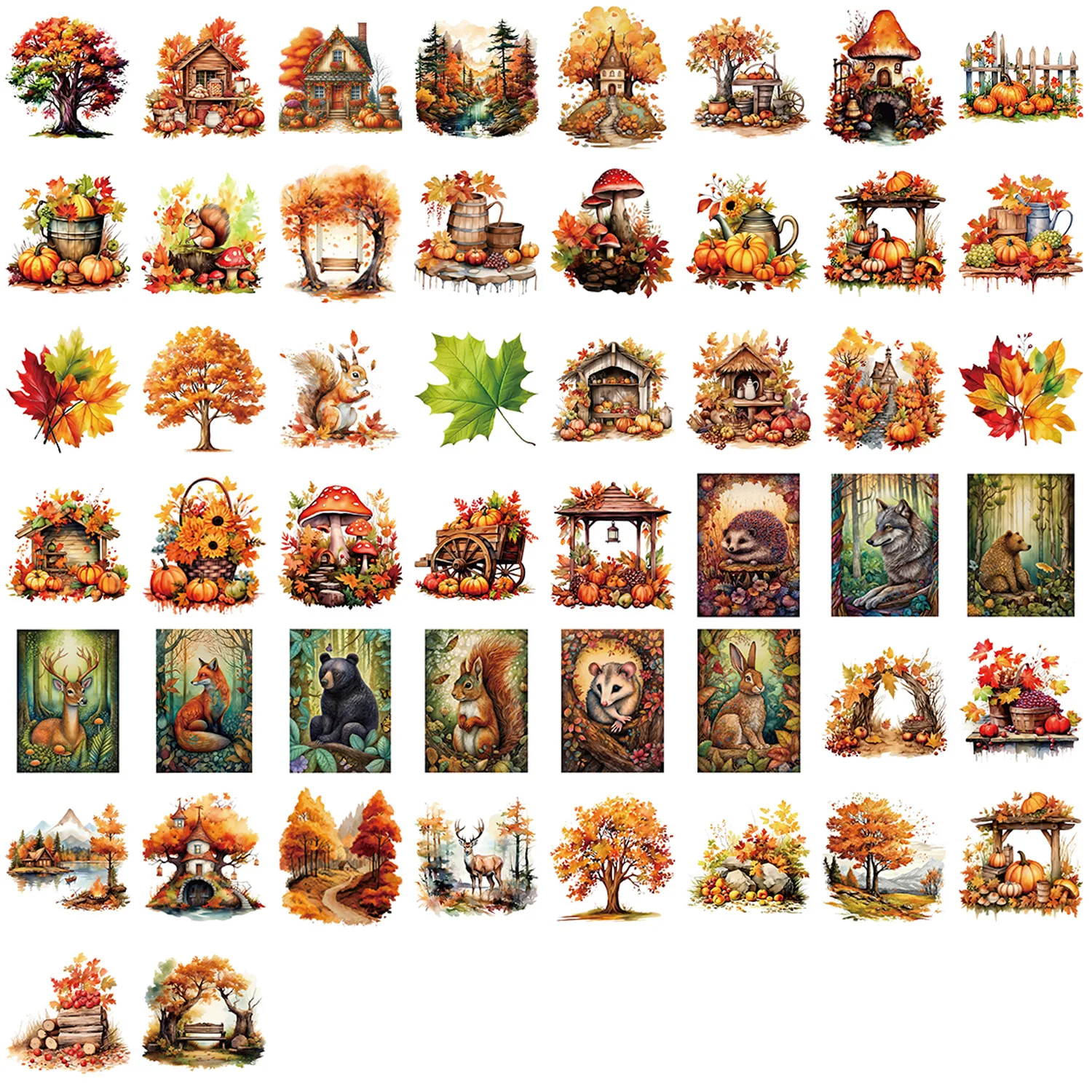50 PCS Autumn Beautiful Dreamy Forest Scene Graffiti Stickers Decorate Scrapbook Luggage Phone Art Book Waterproof Decals