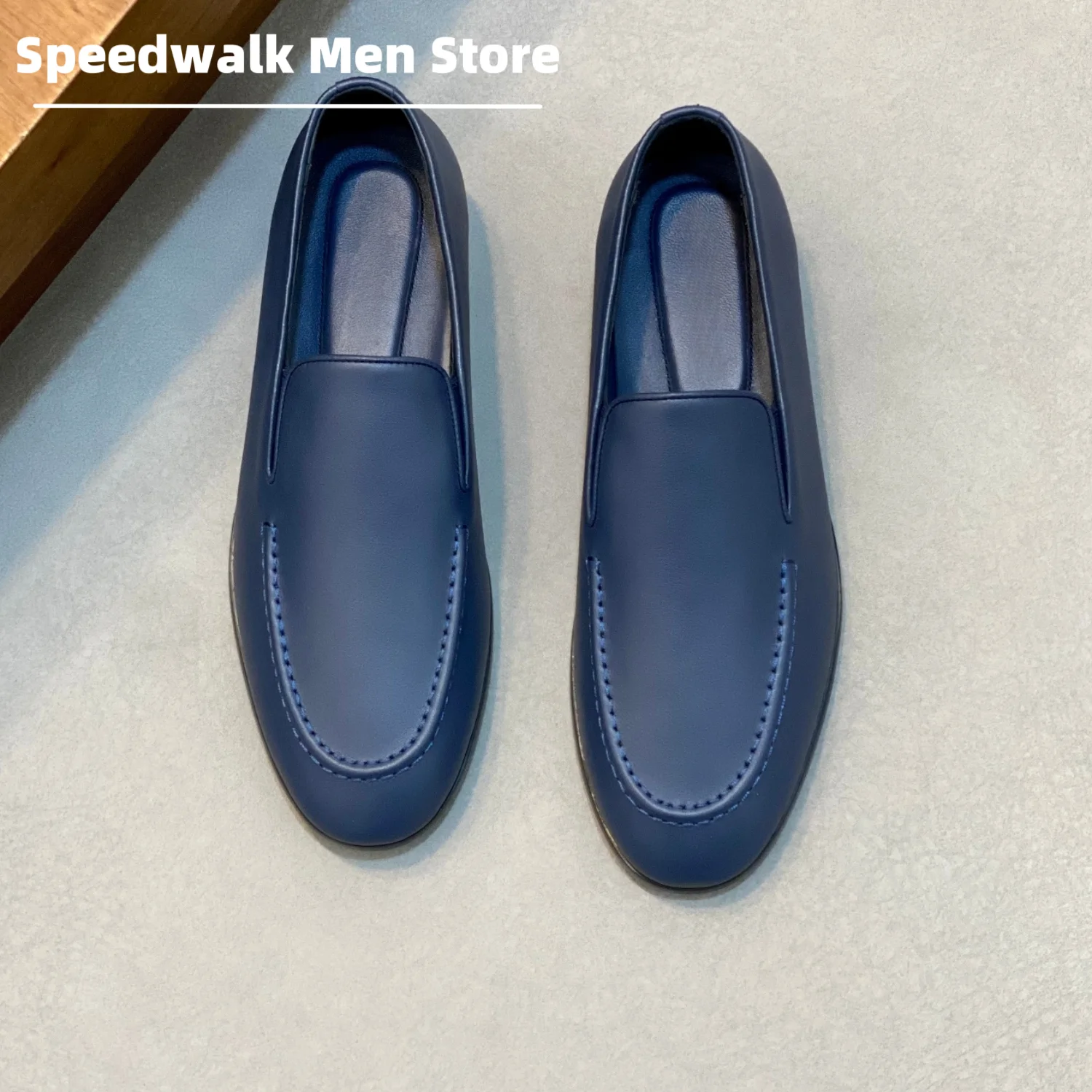 Men Slip On Premium Leather Loafers Hand Stitched V Cut Low Flat Sole Elegant Business Formal Wedding Daily Driving Shoes