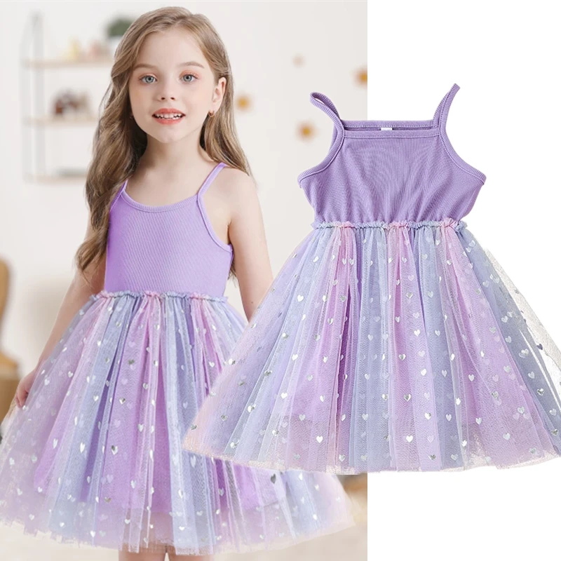 

Summer Baby Girl's Sling Dress Cotton Patchwork Mesh Tulle Tutu Skirt Princess dresses Children's Solid Color Puffy Dresses 1-5Y