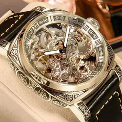 A MEN'S Black Zinc Alloy Business Style Luminous Carved Fully Automatic Tourbillon Hollow Mechanical Watch