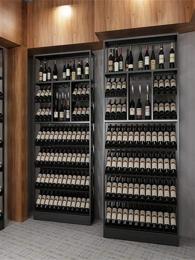 Retro Wine Cabinet Storage Wine Rack Winery Display Cabinet Wrought Iron Stainless Steel Floor
