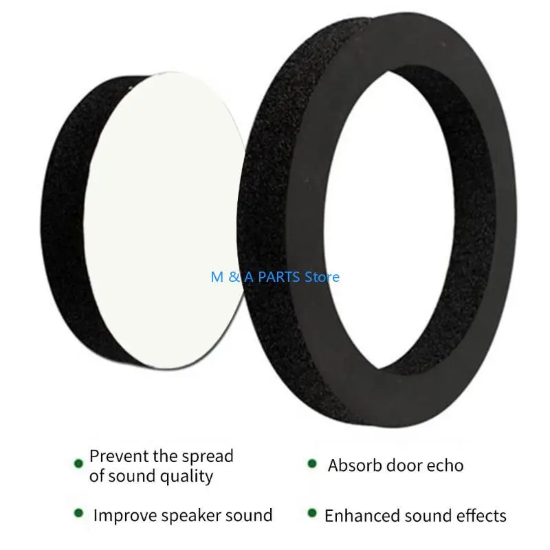 U1JF Car Speaker Insulation Rings Soundproof Cotton Pad Bass Door Trim Sound Speakers Adhesive Soundproof Pads 6.5''