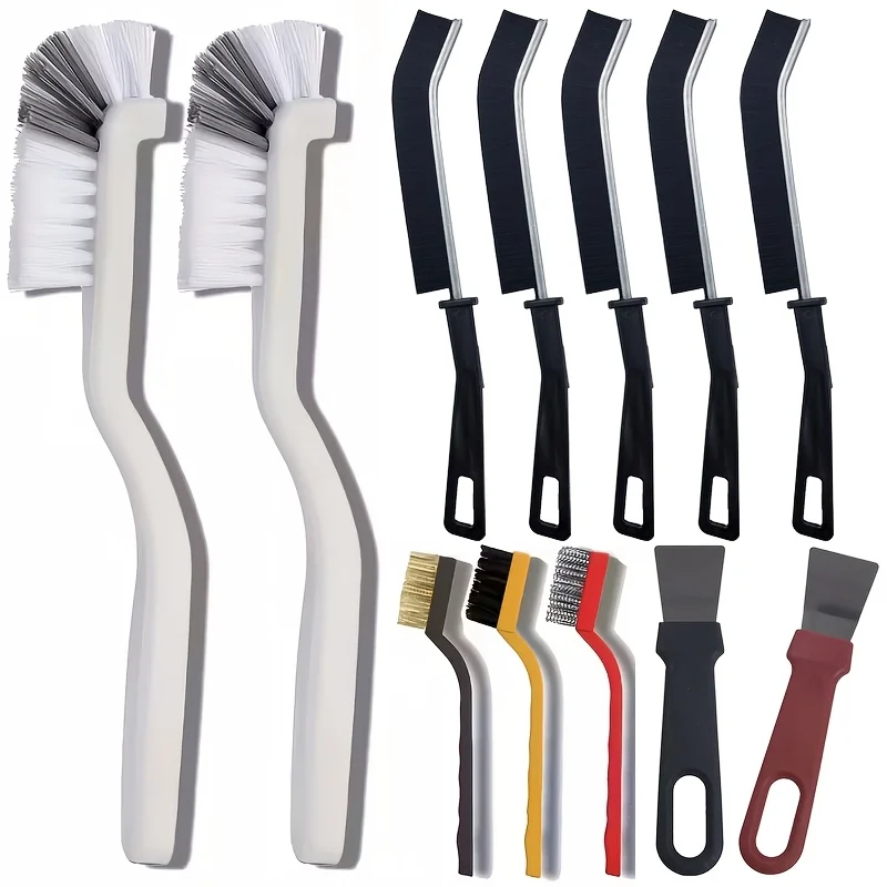 Conjunto de Escovas de Limpeza Profunda com Cabo Longo (7/12 Peças), Escovas de Esfregar Resistentes para Rejunte de Azulejos, Chuveiro, Kit de Limpeza para Banheiro e Cozinha