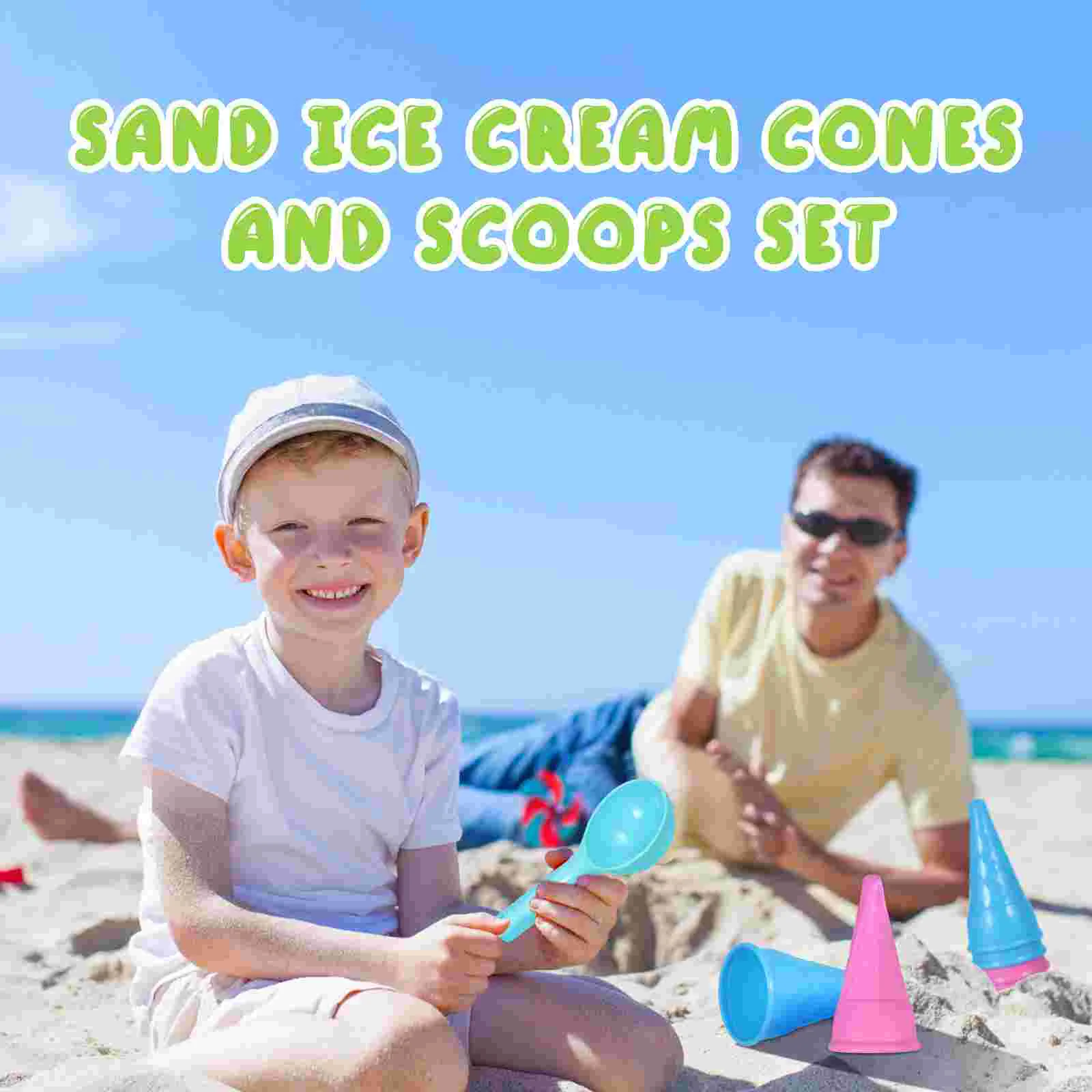 TOYANDONA  2 Sets Outdoor Beach Toys Set Ice Cream Sand Mold Set Scoop for Kids Toddlers (Random Color)