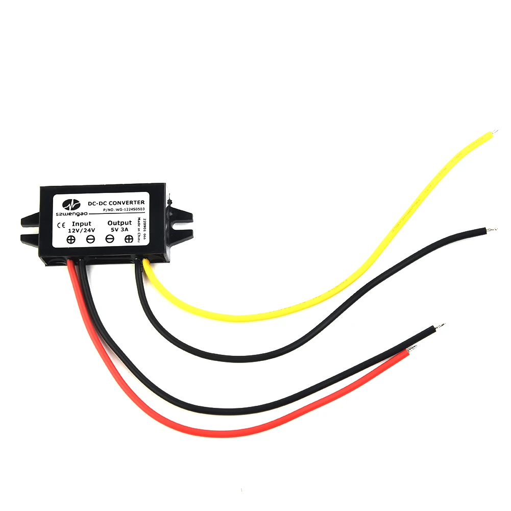 Sealed DC to DC Step Down Regulator 12V 24V to 5V 3A 15W Converter with Shockproof and Humidity Resistant Housing
