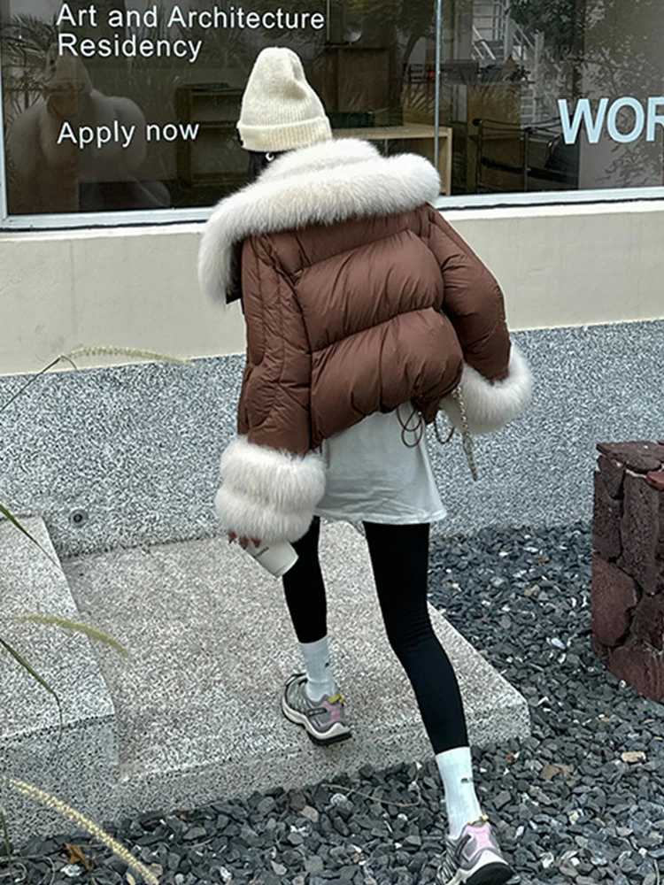 2023 Winter Women Goose Down Jacket Puffer Jackets Natural Fox Fur Collar Coats Style Luxury Female Coats