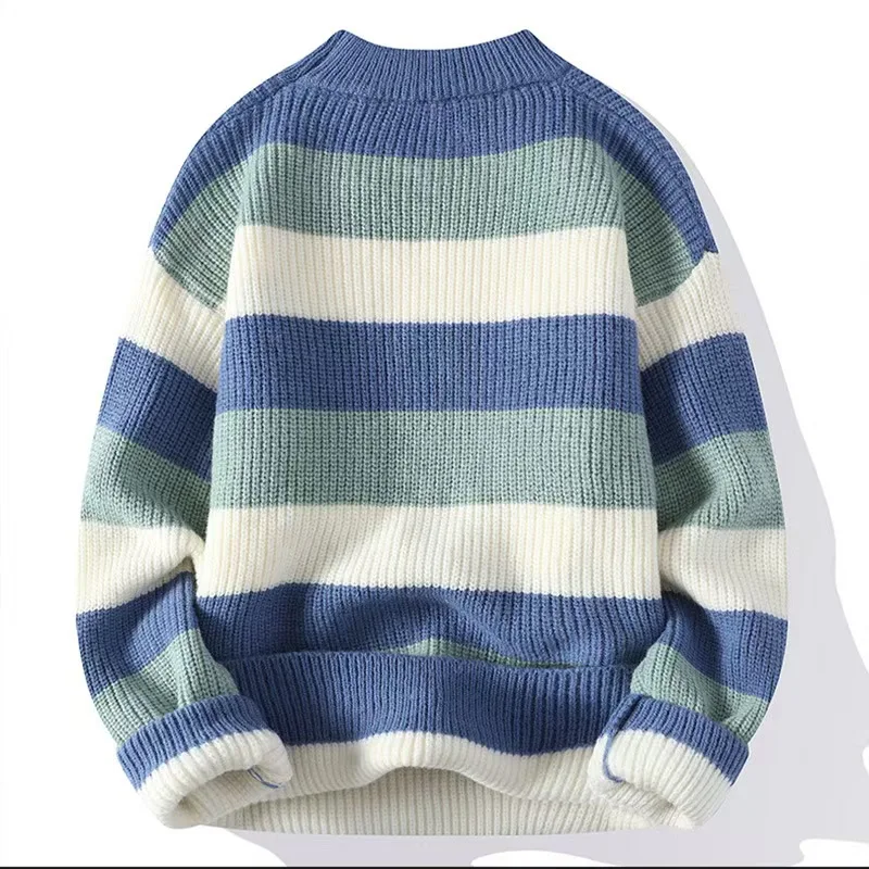 

Autumn/Winter Men's Pullover Round Neck Loose Striped Contrast Letter Warm and Thick Casual Fashion Elegant Commuting Knitwear