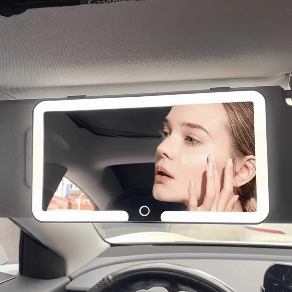 HD LED Car Makeup Mirror Rechargeable Car Visor Mount Makeup Mirror Touch Control 3 Light Modes Fill Light Mirror
