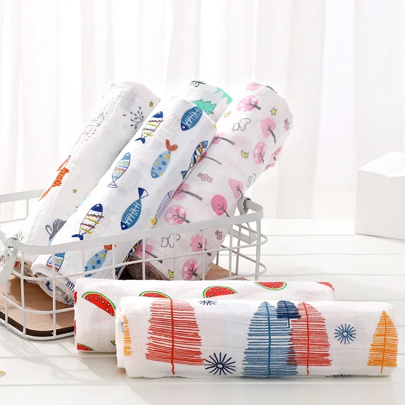 120*120 cm Soft Muslin Cotton Baby Blanket Bamboo Cotton Blanket Wrap Cute Cartoon Newborn Blankets Infant Wrap Sleepsack