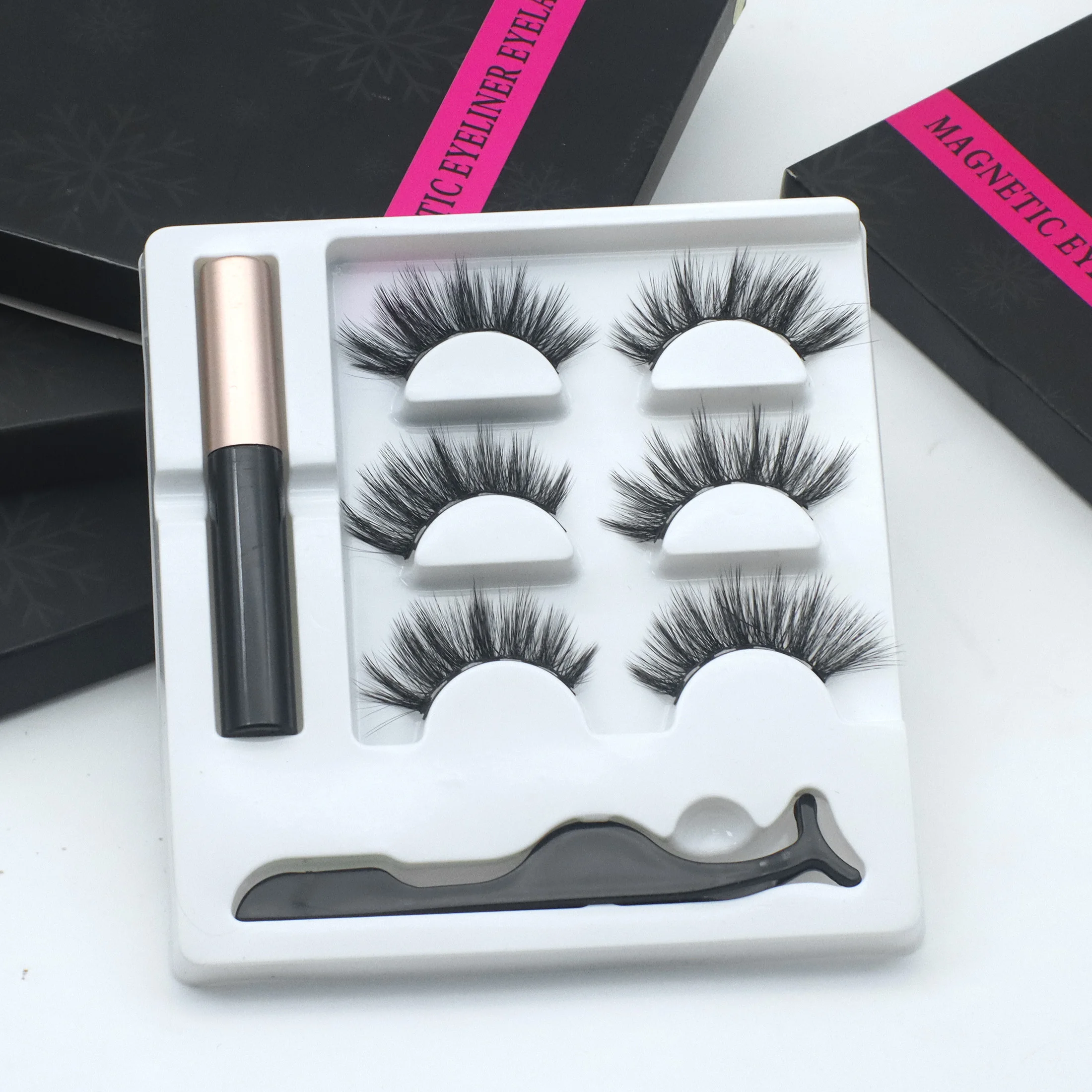 3 paires de cils magnétiques Eyeliner pince à épiler ensemble 3D cils de vison naturel artificiel faux cils moelleux Volume vaporeux