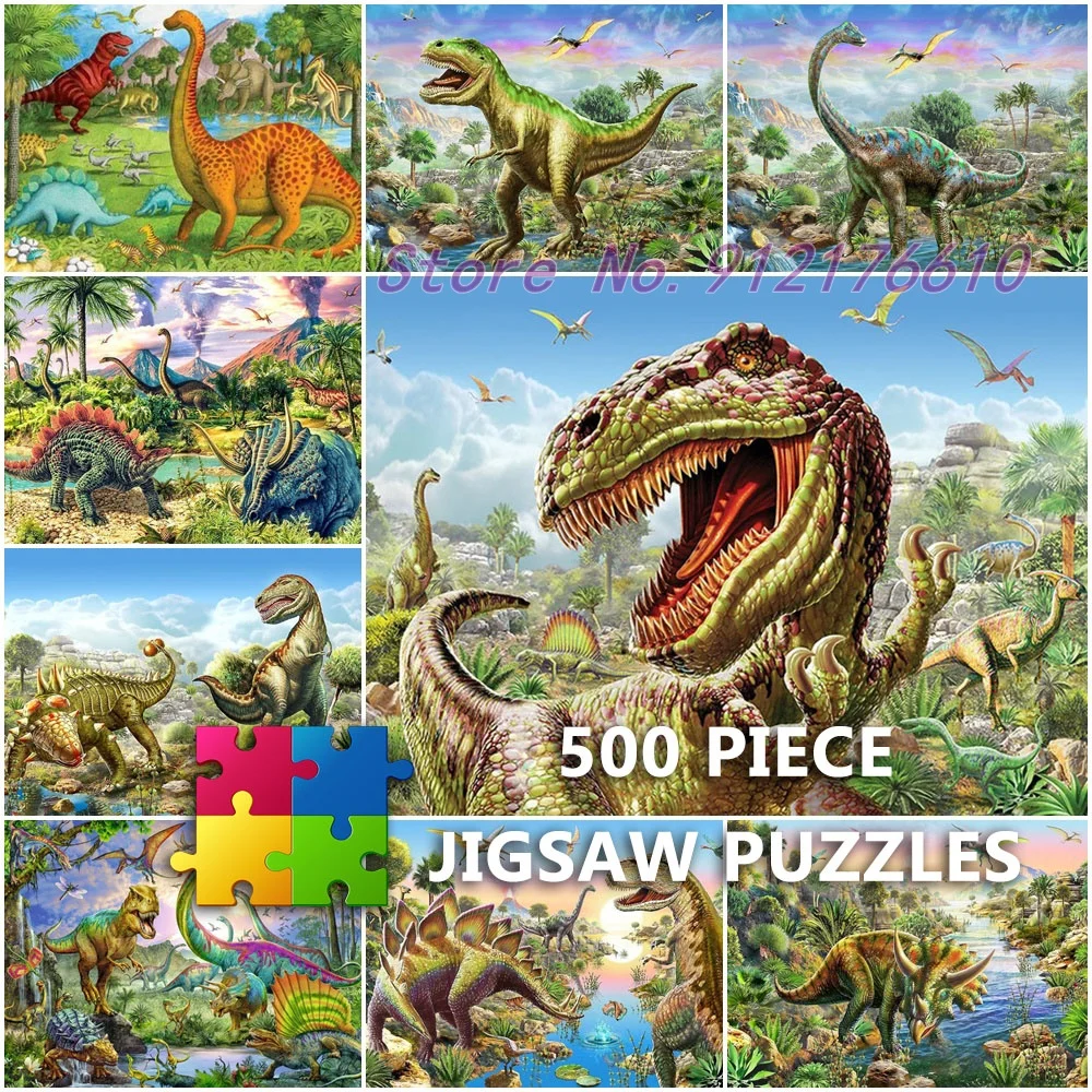 

Dinosaur Animals 500 Piece Jigsaw Puzzles Tyrannosaurus Pterosaur Cartoon Puzzle Paper Decompress Educational Family Games Toys