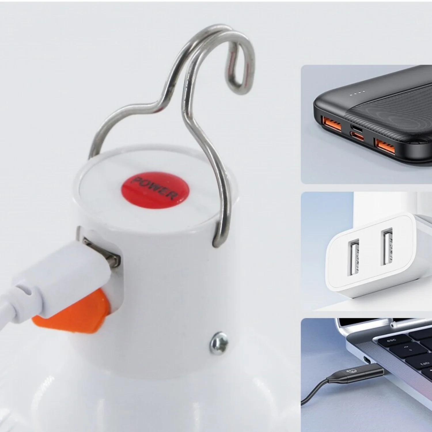 Outdoor Charging Light Bulb 100W USB Charging Cable 6000K LED Lamp Indoor Corridor Camping Convenient Decorative Lighting