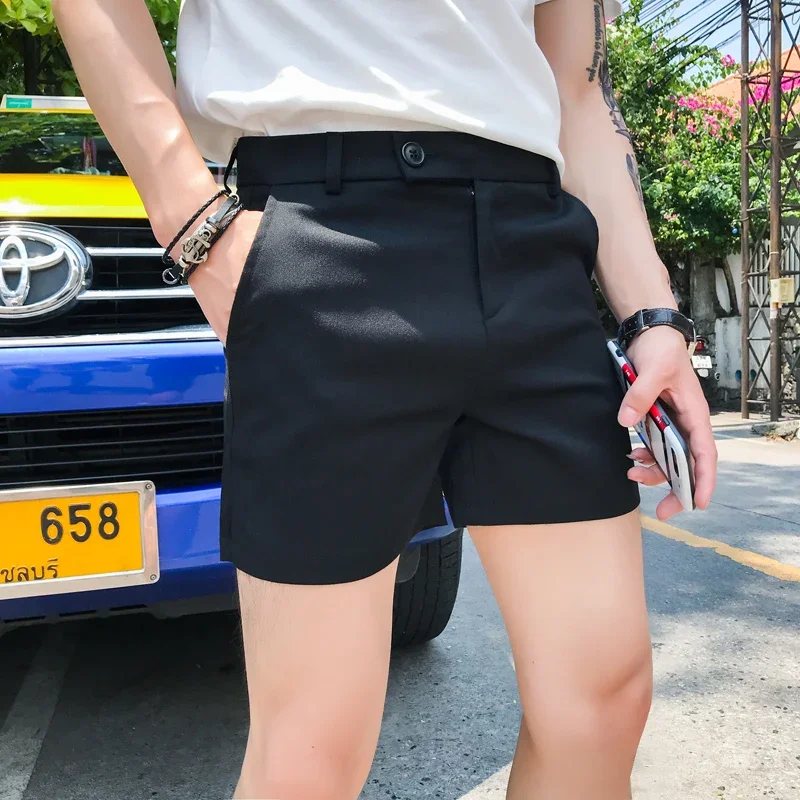 Summer Slim Fit Fashion Solid Straight Shorts Men Clothing Simple Match Casual Business Suit Short Homme Streetwear S-3XL