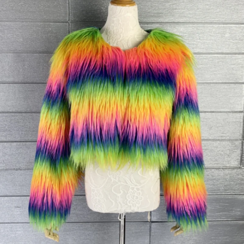 

ZXRYXGS 2025 New Temperament Elegant Colorful Faux Fur Coat Women's Short Jacket for Autumn and Winter Fashion Coat