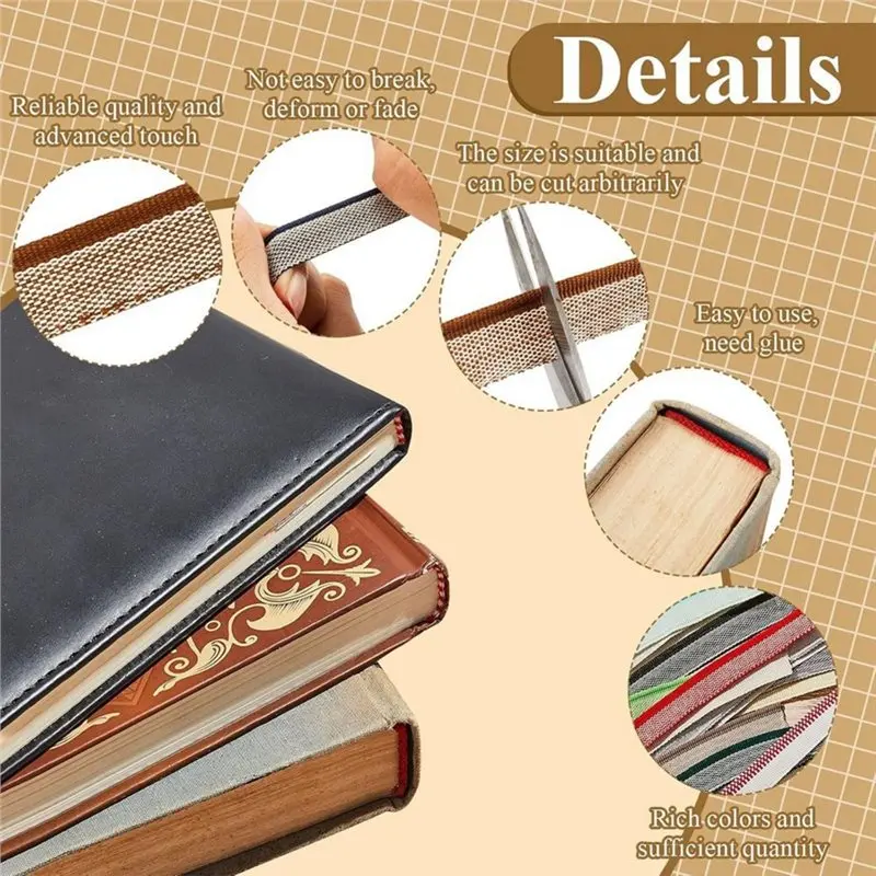A53M-48 Pcs Book Binding Headbands Endbands, 11.8 X 0.5In Long, 24 Colors Polyester Material, Easy Bookbinding, Book Repair