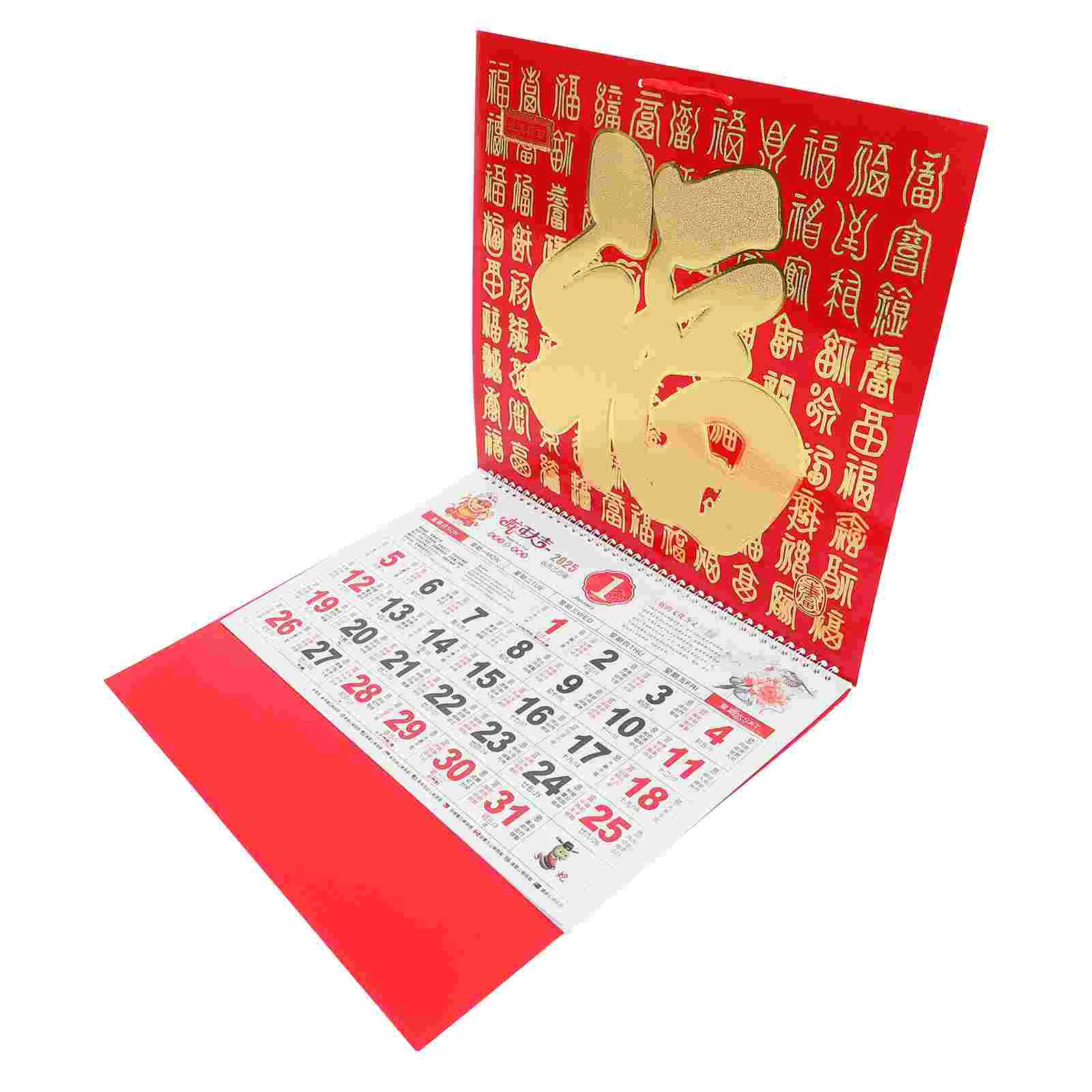 Maandkalender Jaar van de Snake Wall Chinese ouderwetse 2025, planner rood traditioneel hangend