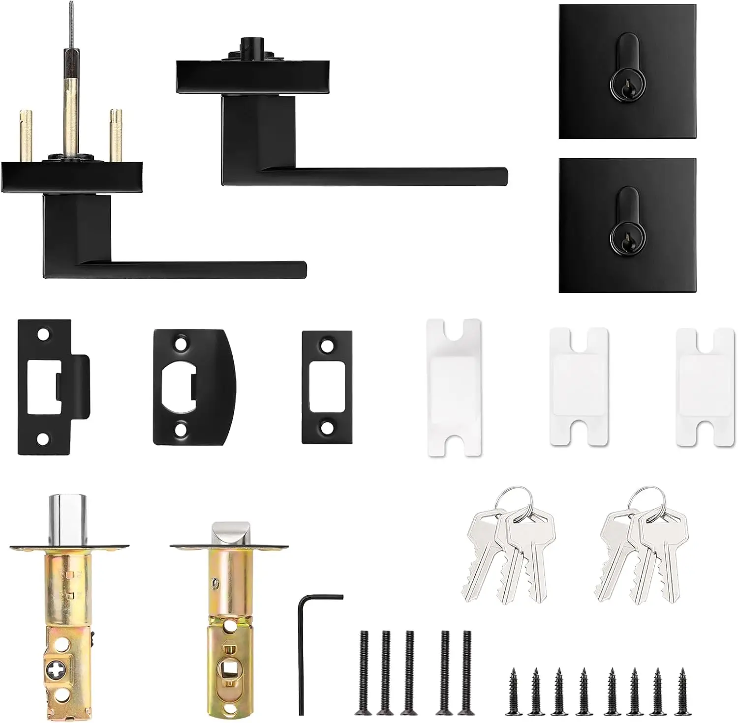 brico Matte Black Exterior Door Locksets With Deadbolt,Front Door Entry Handle And Double Cylinder Deadbolt Set, Square Door